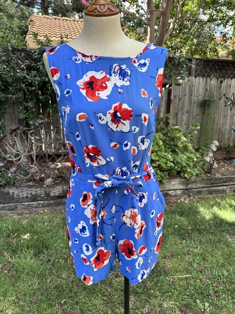 Tommy Hilfiger Floral Romper Playsuit Blue Red White Sleeveless Size 8 Viscose